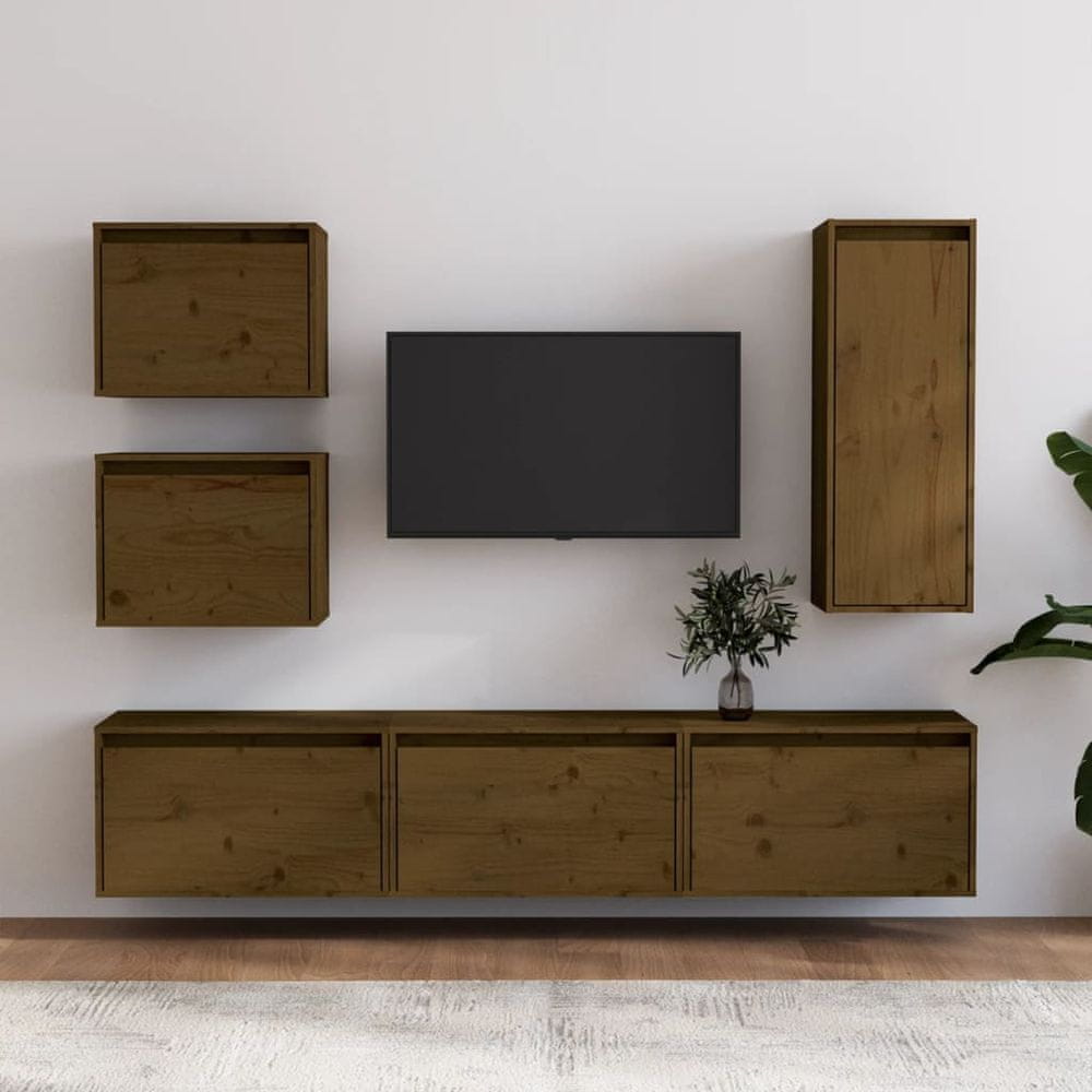 Vidaxl TV skrinky, 6 ks, medovo hnedá, masívne borovicové drevo